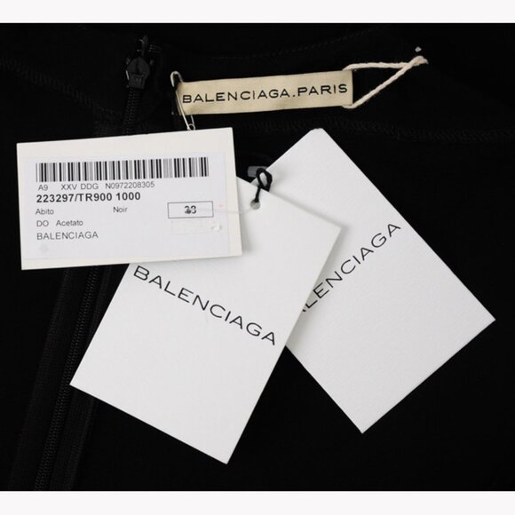 BALENCIAGA BLACK DRESS WITH CAPELET STRETCH JERSEY RUCHING - Picture 9 of 11